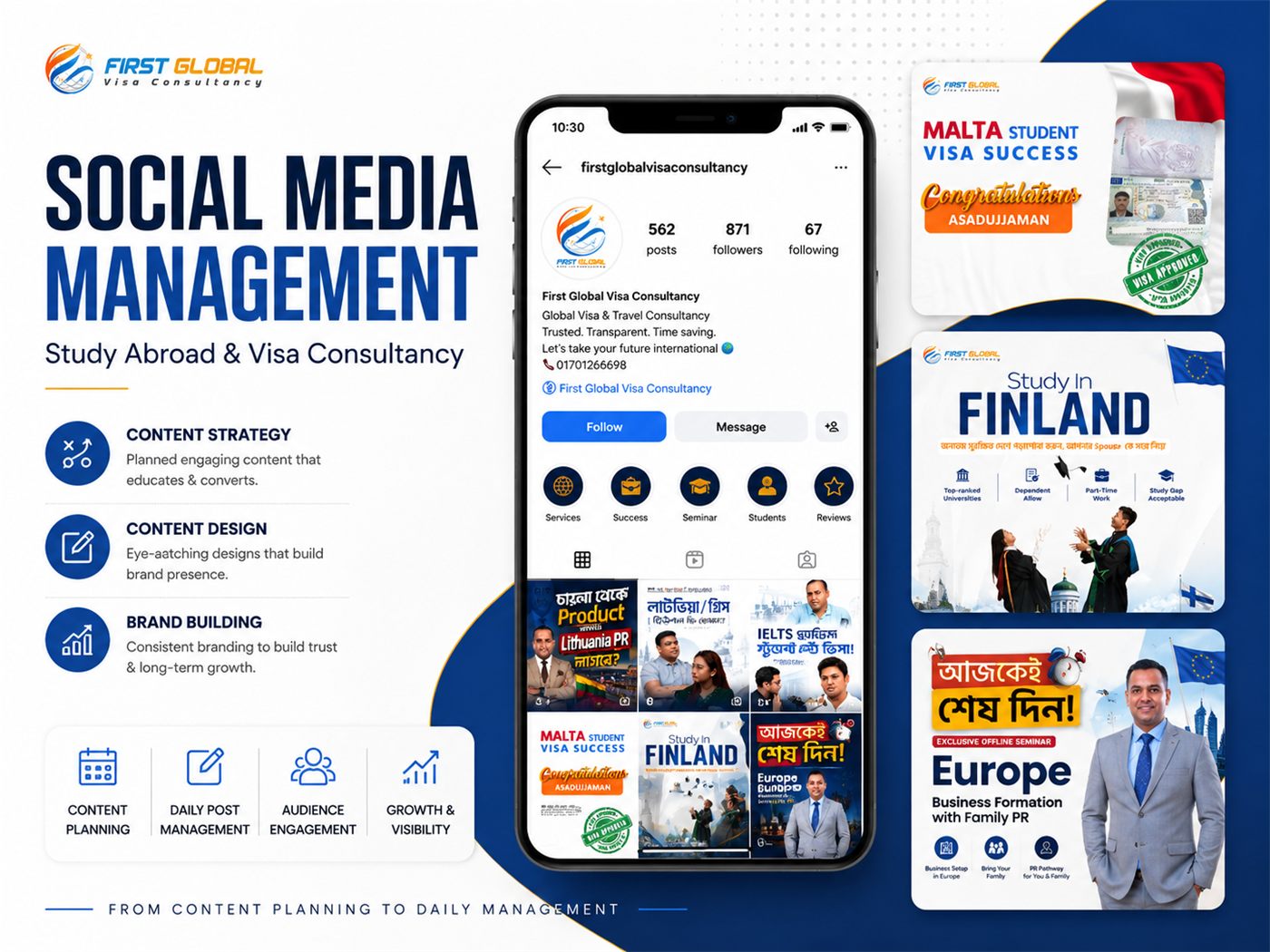 Study abroad and visa consultancy social media management portfolio