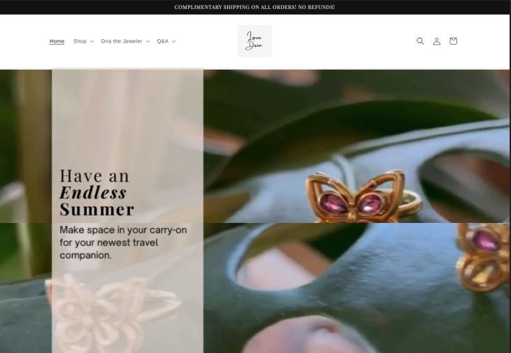 Love Dria Shopify store homepage design