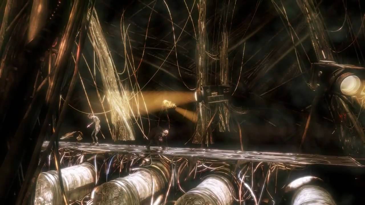 Sample clip thumbnail: a dark machine interior of pipes and steel beams